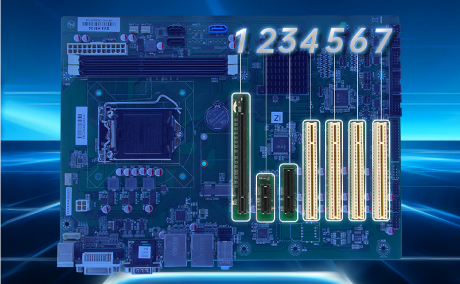 7个扩展槽分别为1个PCIex16插槽，1个PCIex4插槽，1个PCIex1插槽以及4个PCI插槽。